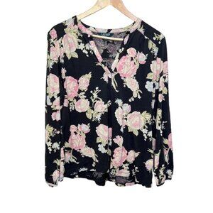 Lauren Ralph Lauren Black Floral Long Sleeve Blouse Size XL
